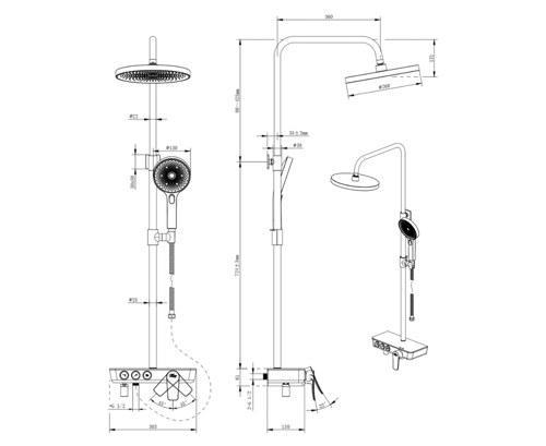 طقم دش كامل اسود دائري-004B