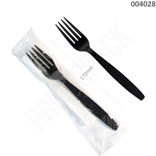 شوكة اسود مغلفة مع منديل كرتون 500 حبه