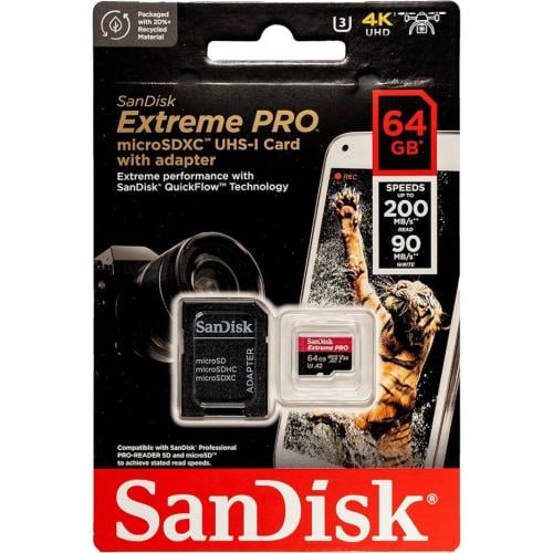 كارت ذاكره SanDisk سعه 64 جيجا 4K بسرعه 90MB/s