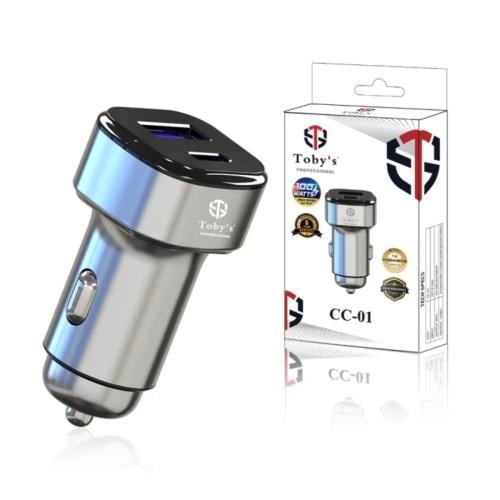 شاحن سياره توبيز بقوه 100 وات وبتقنيه الشحن السريع ومزود ب2 منفذ USB -PD مناسب للسيارات 12-24 فولت CC-01