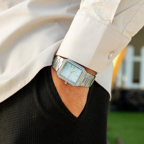 ساعة رجالية بسير ستيل بلون فضي