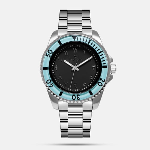 ساعة رجالية بسير ستيل بلون فضي و ارقام عربية