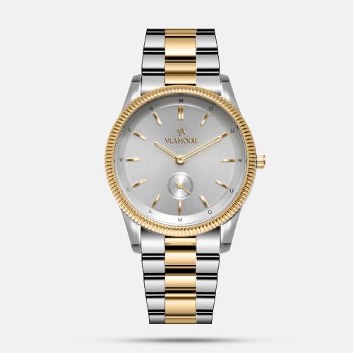 ساعة رجالية بسير ستيل بلون فضي وذهبي