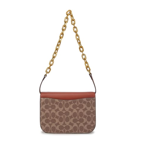 شنطة يد نسائية جلد بسلسلة ذهبية - بني