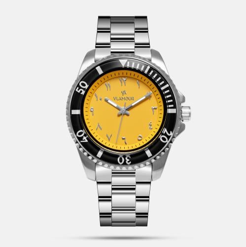 ساعة رجالية بسير ستيل بلون فضي و ارقام عربية