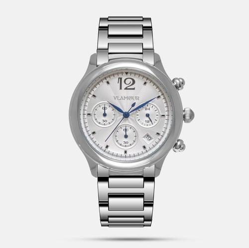 ساعة رجالية بسير ستيل فضي وميناء أبيض - تصميم كلاس...