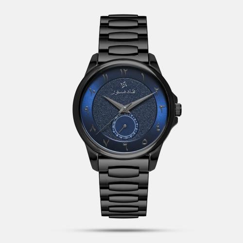 ساعة رجالية بسير ستيل داكن وميناء كحلي - تصميم فري...