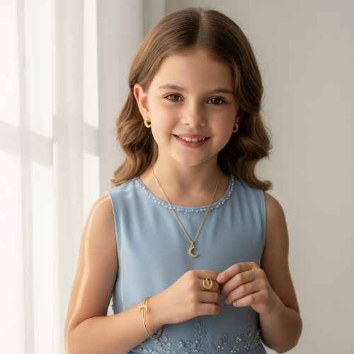 طقم أطفال بتصميم ناعم باللون الذهبي