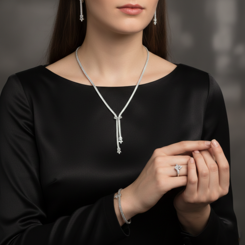 طقم نسائي فاخر مرصع بفصوص الزيركون