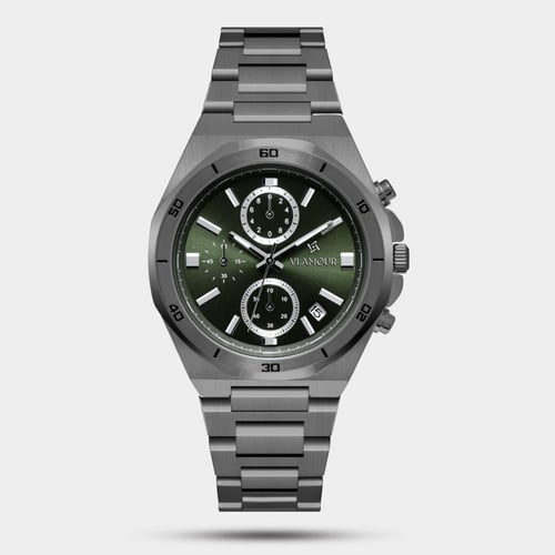 ساعة رجالية بسير ستيل وميناء أخضر داكن – طابع عصري...