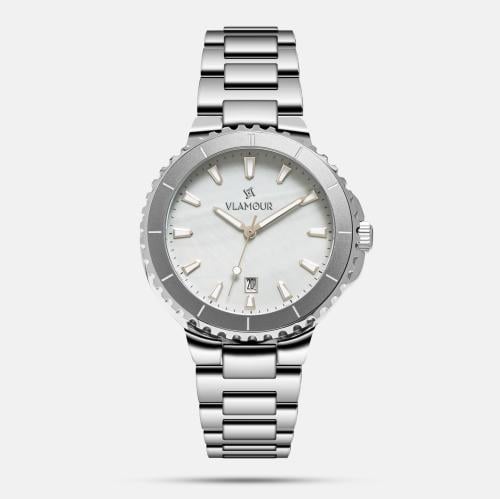 ساعة رجالية فضي بميناء أبيض - طابع عصري مميز)