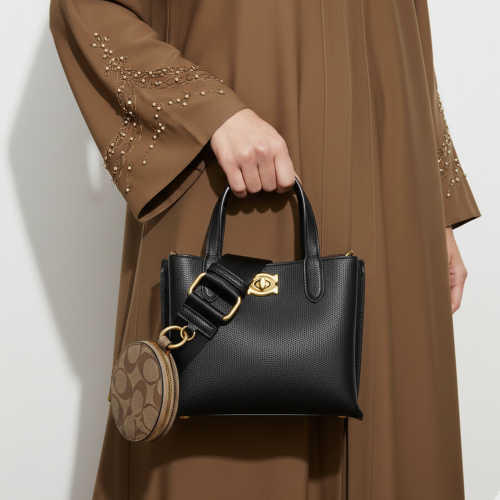 شنطة يد نسائية جلد بحزام عريض - أسود