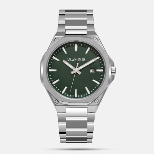 ساعة رجالية بسير ستيل وميناء أخضر داكن - تصميم أني...