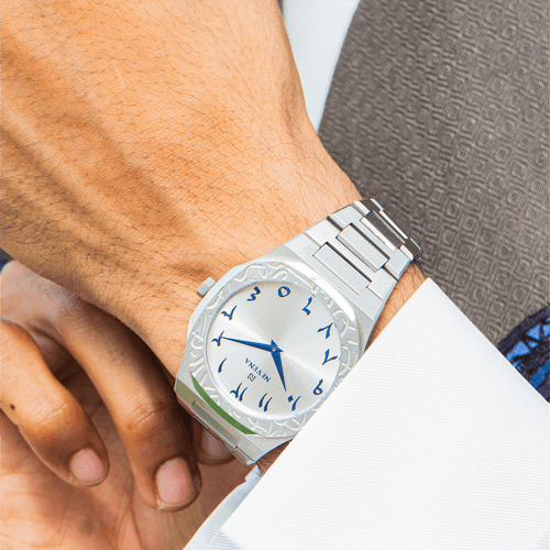 ساعة العز الرجالية ستيل باللون الفضي