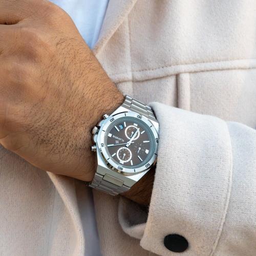 ساعة رجالية بسير ستيل وميناء بني – طابع عصري مميز