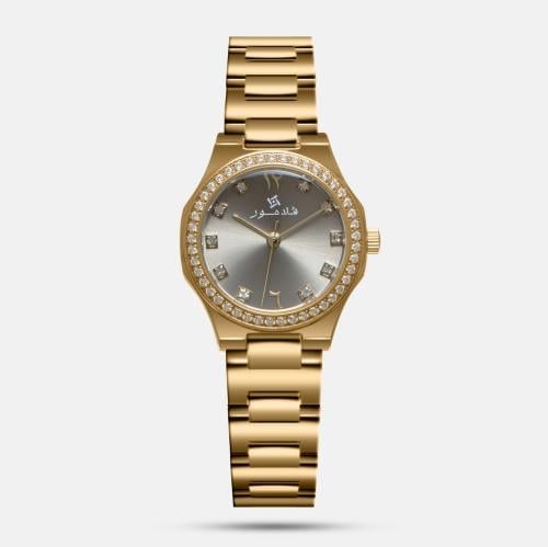 ساعة نسائية بسير ستيل بلون ذهبي