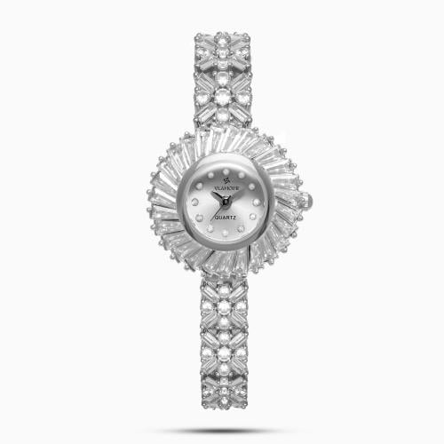 ساعة زركون نسائية بلون فضي