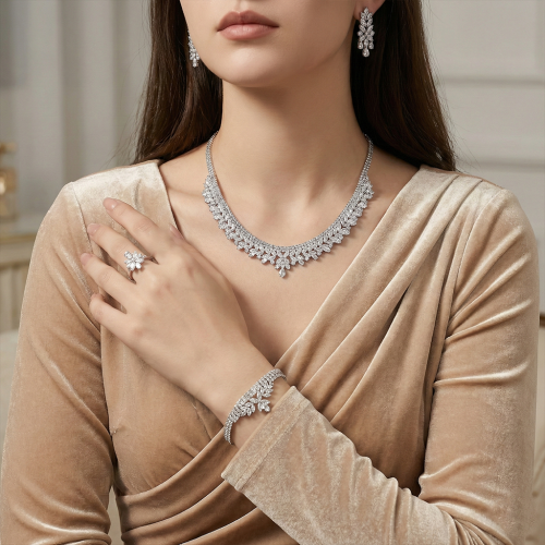 طقم نسائي فاخر مرصع بفصوص الزيركون