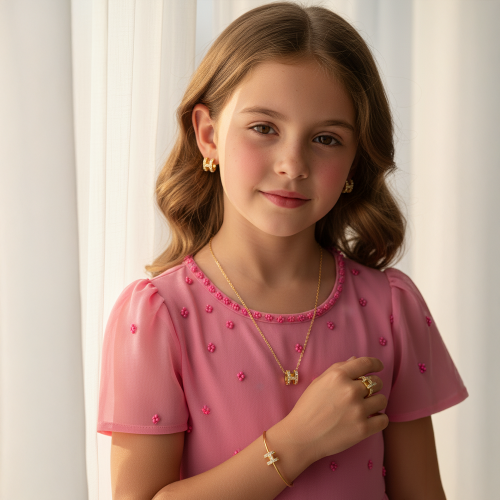 طقم أطفال بتصميم ناعم باللون الذهبي