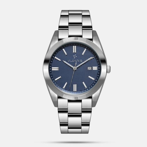 ساعة رجالية فضي بوميناء كحلي - إطلالة يومية عصرية