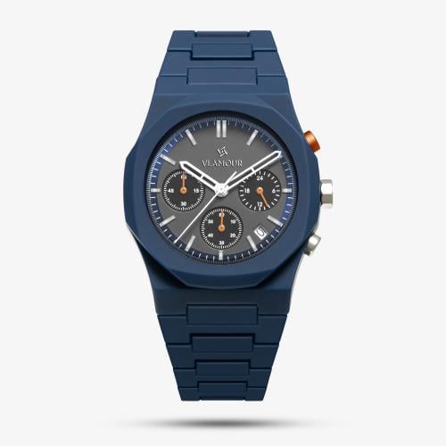 ساعة رجالية بسير الكربون