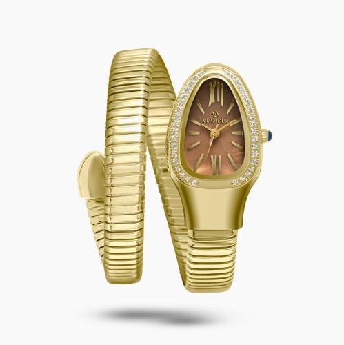 ساعة نسائية ستيل ذهبي وميناء بني - تفاصيل راقية