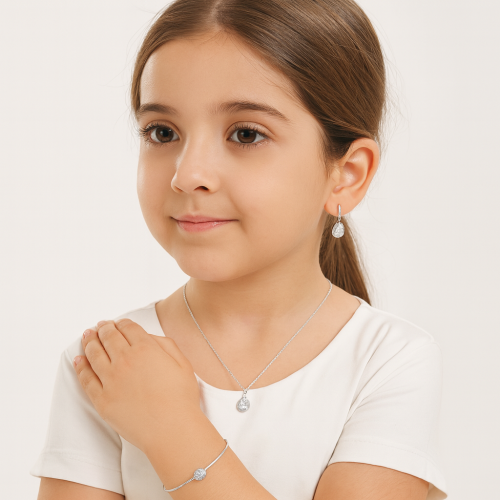 طقم أطفال بتصميم ناعم باللون الفضي