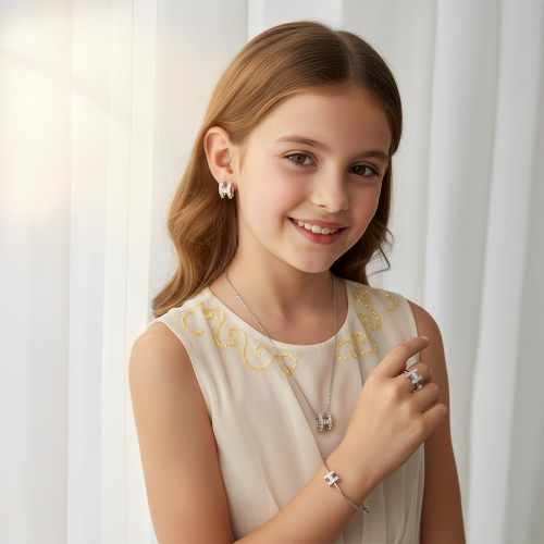 طقم أطفال بتصميم ناعم باللون الفضي