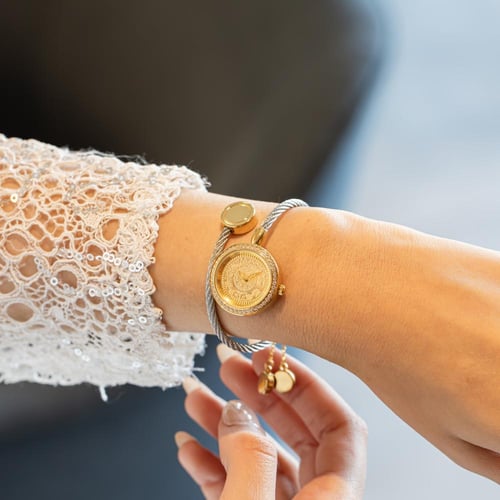 ساعة نسائية ستيل باللون الفضي الذهبي