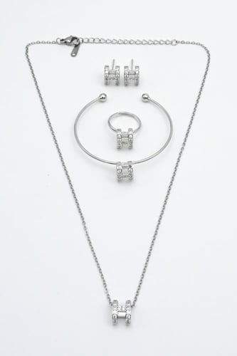 طقم أطفال بتصميم ناعم باللون الفضي