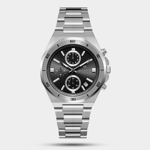 ساعة رجالية بسير ستيل وميناء أسود – إطلالة يومية ع...