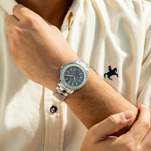 ساعة رجالية بسير ستيل بلون فضي