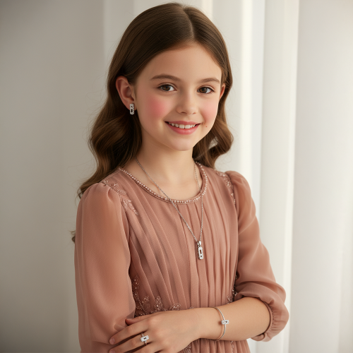 طقم أطفال بتصميم ناعم باللون الفضي