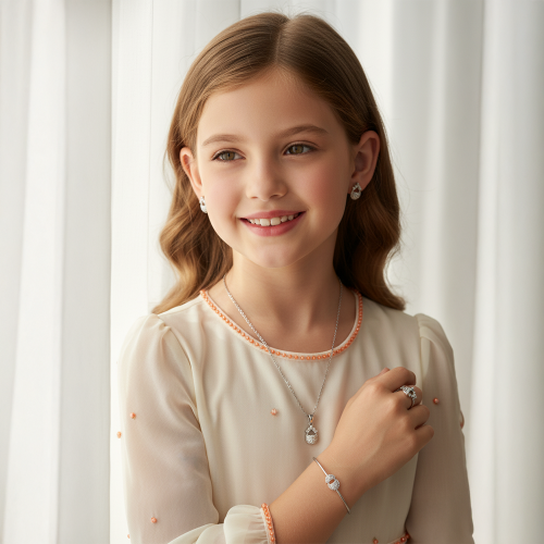 طقم أطفال بتصميم ناعم باللون الفضي