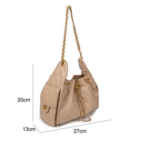شنطة يد نسائية جلد بسلسلة ذهبية - بيج