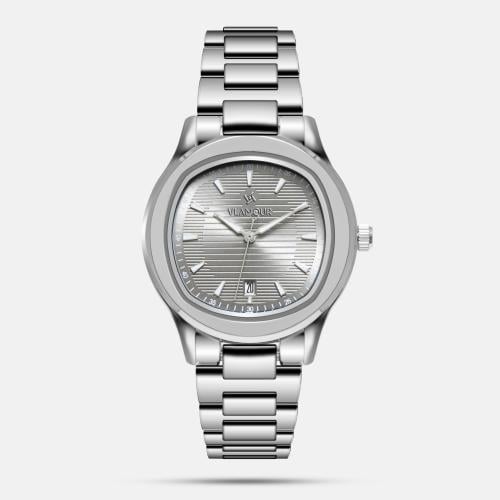 ساعة رجالية بسير ستيل وميناء فضي - تصميم أنيق