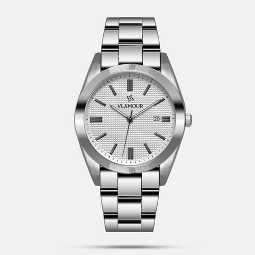 ساعة رجالية فضي وميناء أبيض – طابع عصري مميز