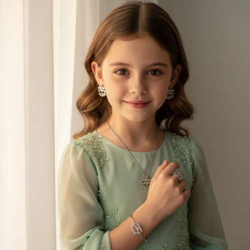 طقم أطفال بتصميم ناعم باللون الفضي