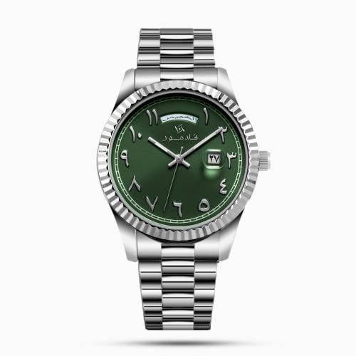 ساعة رجالية بسير ستيل بلون فضي و ارقام عربية