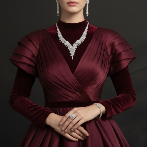 طقم نسائي فاخر مرصع بفصوص الزيركون