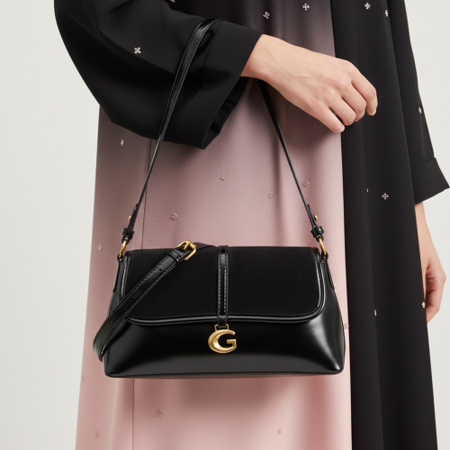 شنطة يد نسائية جلد بغطاء مخمل - أسود