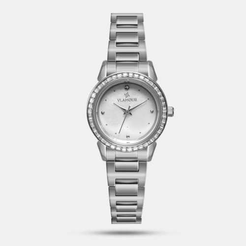 ساعة نسائية بسير ستيل باللون الفضي