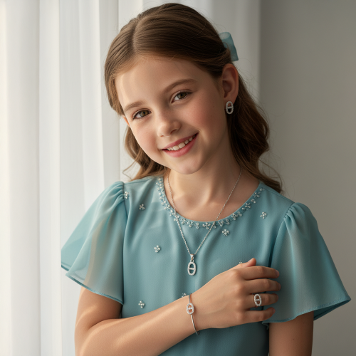 طقم أطفال بتصميم ناعم باللون الفضي