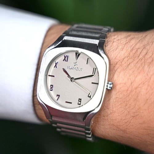 ساعة رجالية بسير ستيل بلون فضي