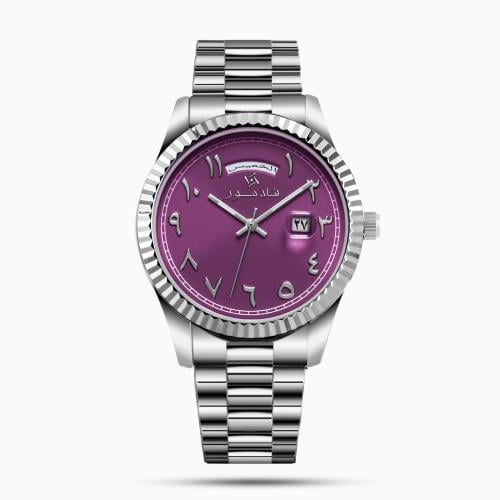 ساعة رجالية بسير ستيل بلون فضي و ارقام عربية