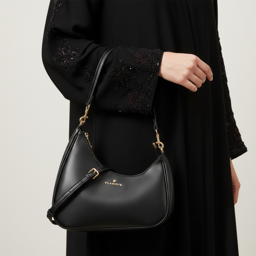 شنطة يد نسائية جلد بحزام - أسود