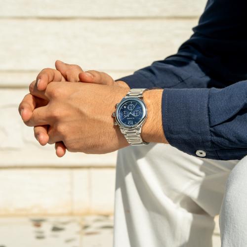 ساعة رجالية بسير ستيل بميناء كحلي – طابع عصري مميز