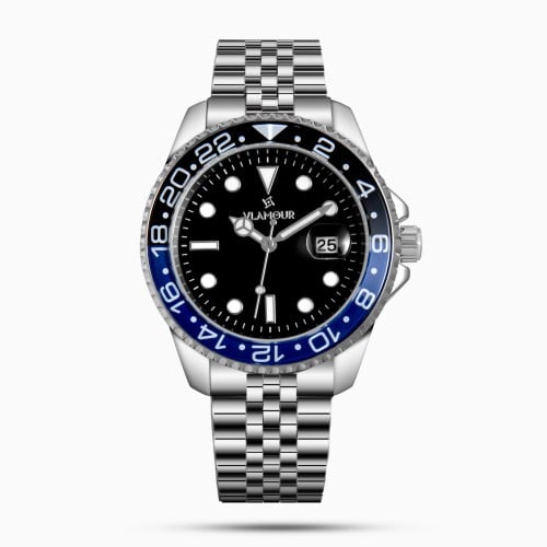 ساعة رجالية سير ستيل فضي بميناء اسود – تصميم أنيق)