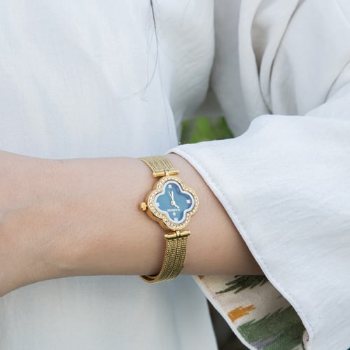 ساعة نسائية بسير ستيل بلون ذهبي