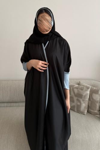 عباية كلوش قماش إنترنت كوري أسود بأكمام تيفاني/سما...